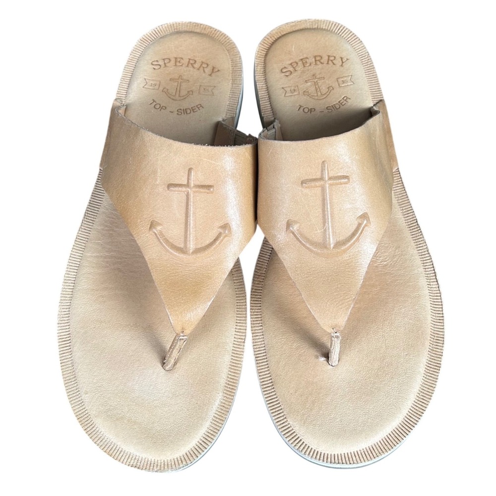 Sperry Tan Leather Anchor Thong Sandals